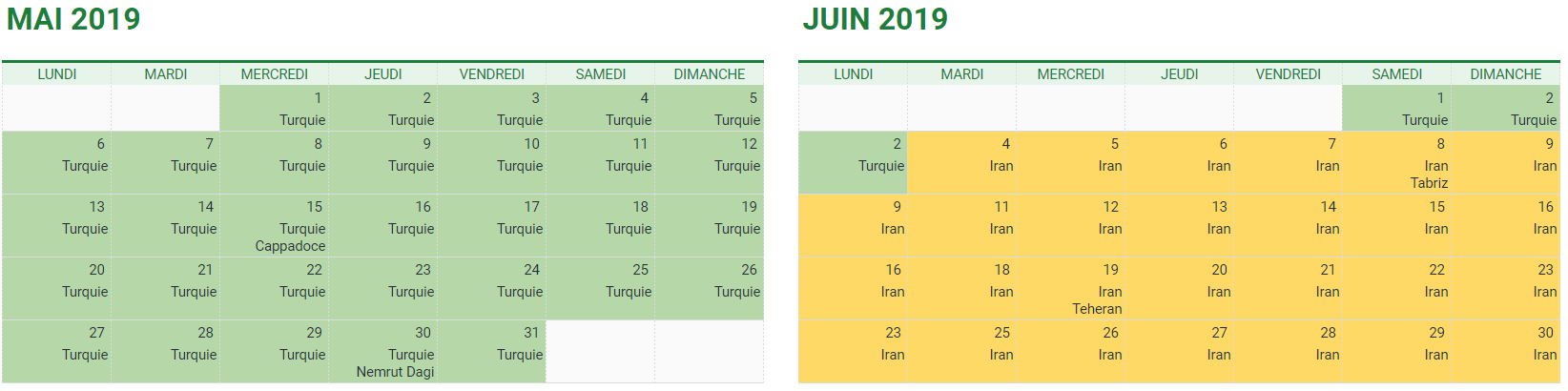 Planning mai / juin 2019